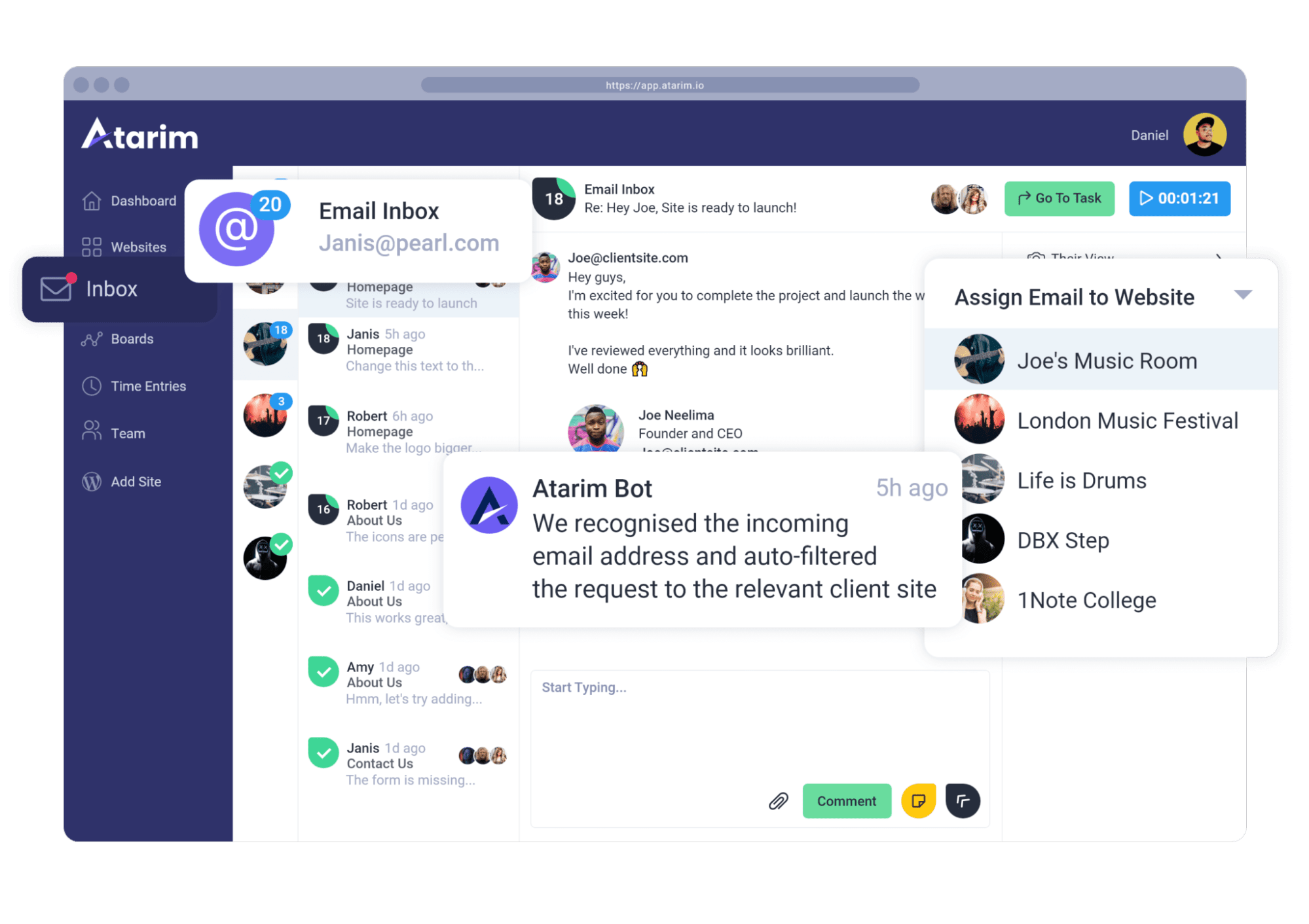 atarim email inbox example