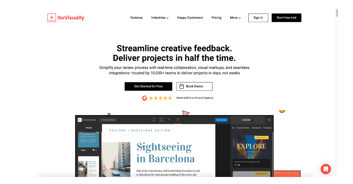 GoVisually creative review tool showcasing design annotation and client feedback tools.