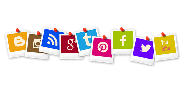 pinned cards with logos of social media platforms