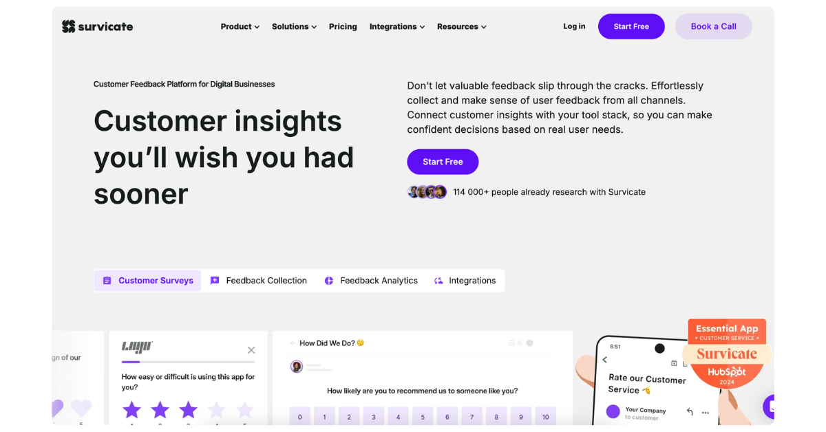 Survicate customizable website feedback widget for real-time user feedback and satisfaction